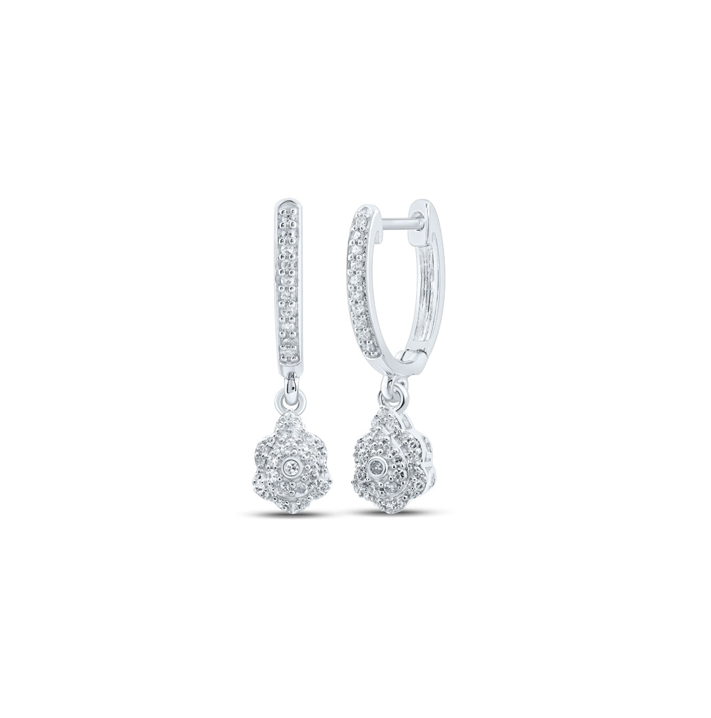 10K Yellow Or White Or Rose Gold Womens Round Diamond Hoop Dangle Earrings