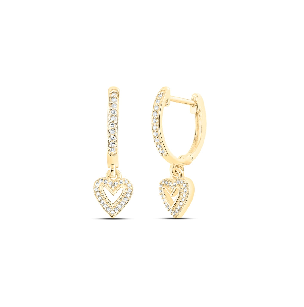 10K Yellow Or White Or Rose Gold Womens Round Diamond Heart Hoop Dangle Earrings
