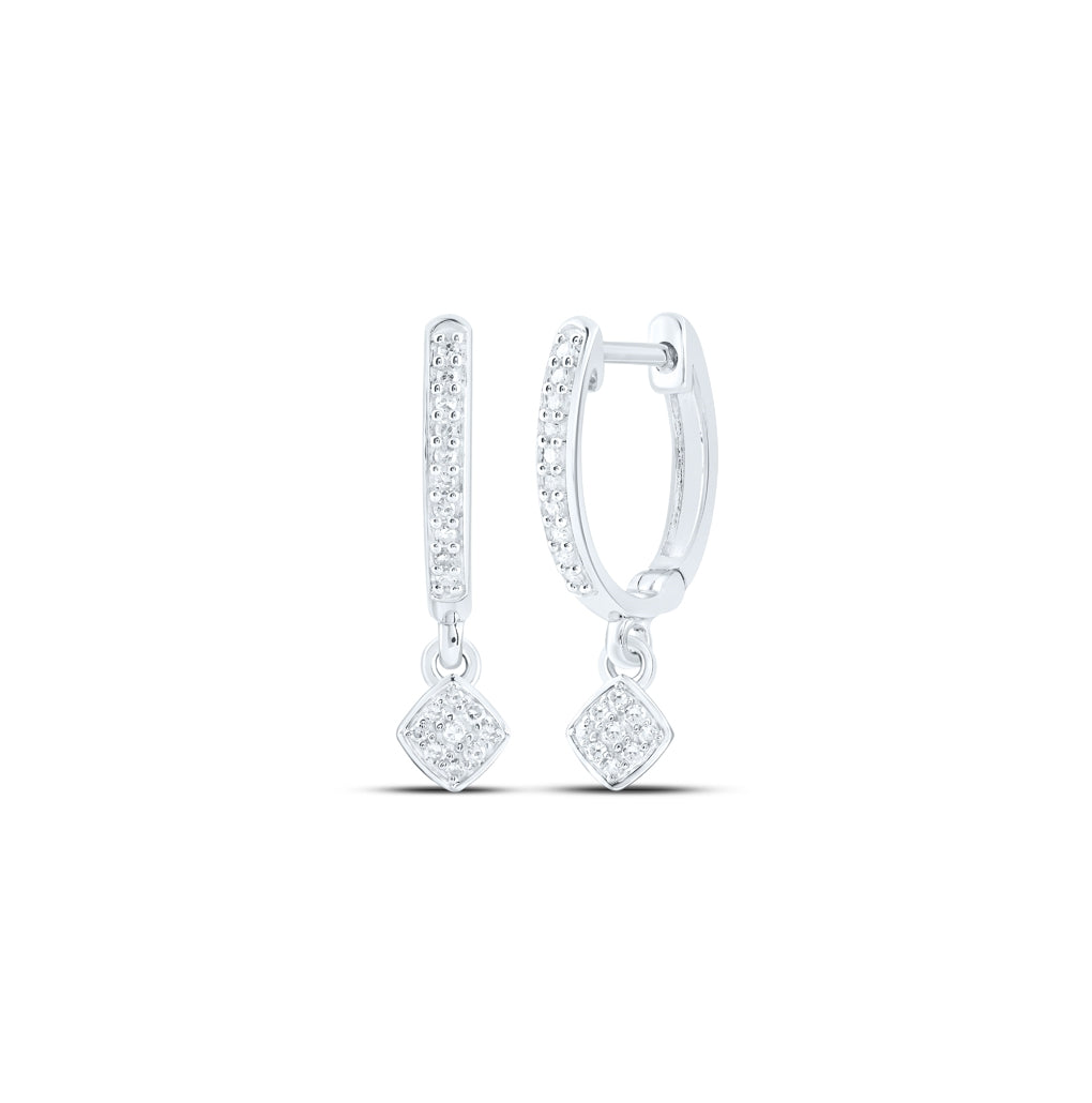 10K White Gold Womens Round Diamond Hoop Dangle Earrings 1/6 Cttw