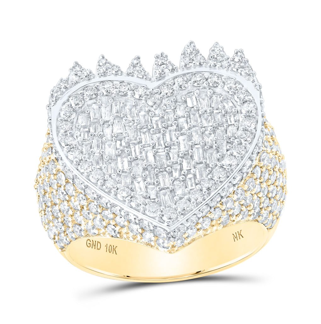 10K Yellow Gold Womens Baguette Diamond Heart Ring 3 Cttw, Womens Size: 5-10