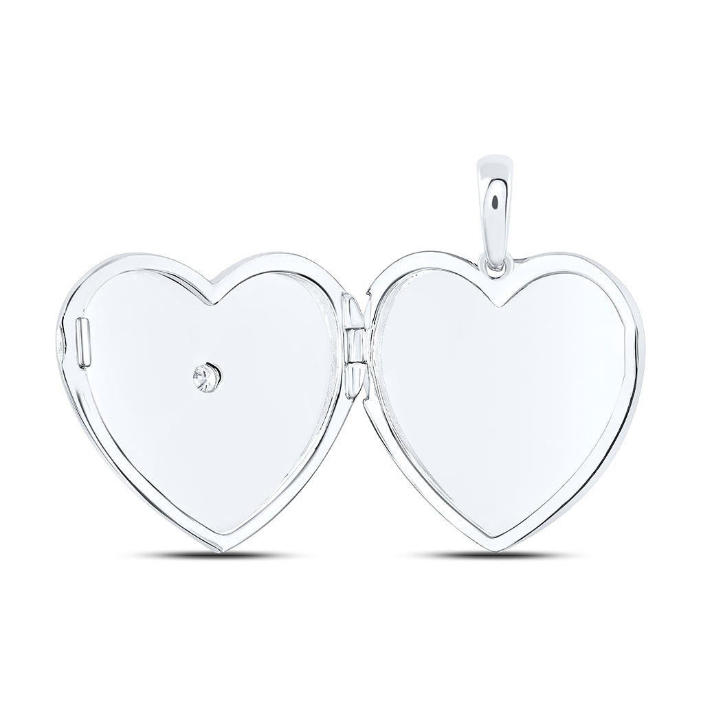 Sterling Silver Womens Round Diamond Locket Heart Pendant 1/12ctw