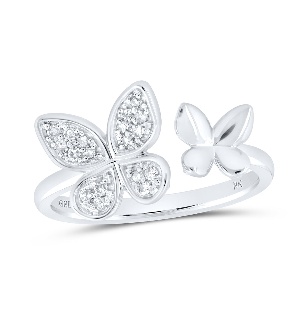 10K White Or Yellow Or Rose Gold Womens Round Diamond Butterfly Ring , Womens Size: 5-10