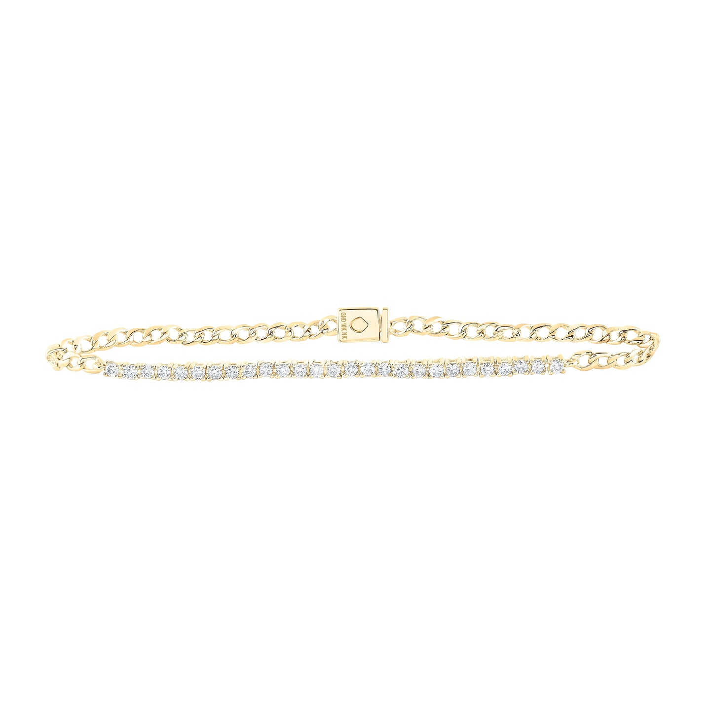 10K White Or Yellow Or Rose Gold Womens Round Diamond Single Row Fashion Bracelet