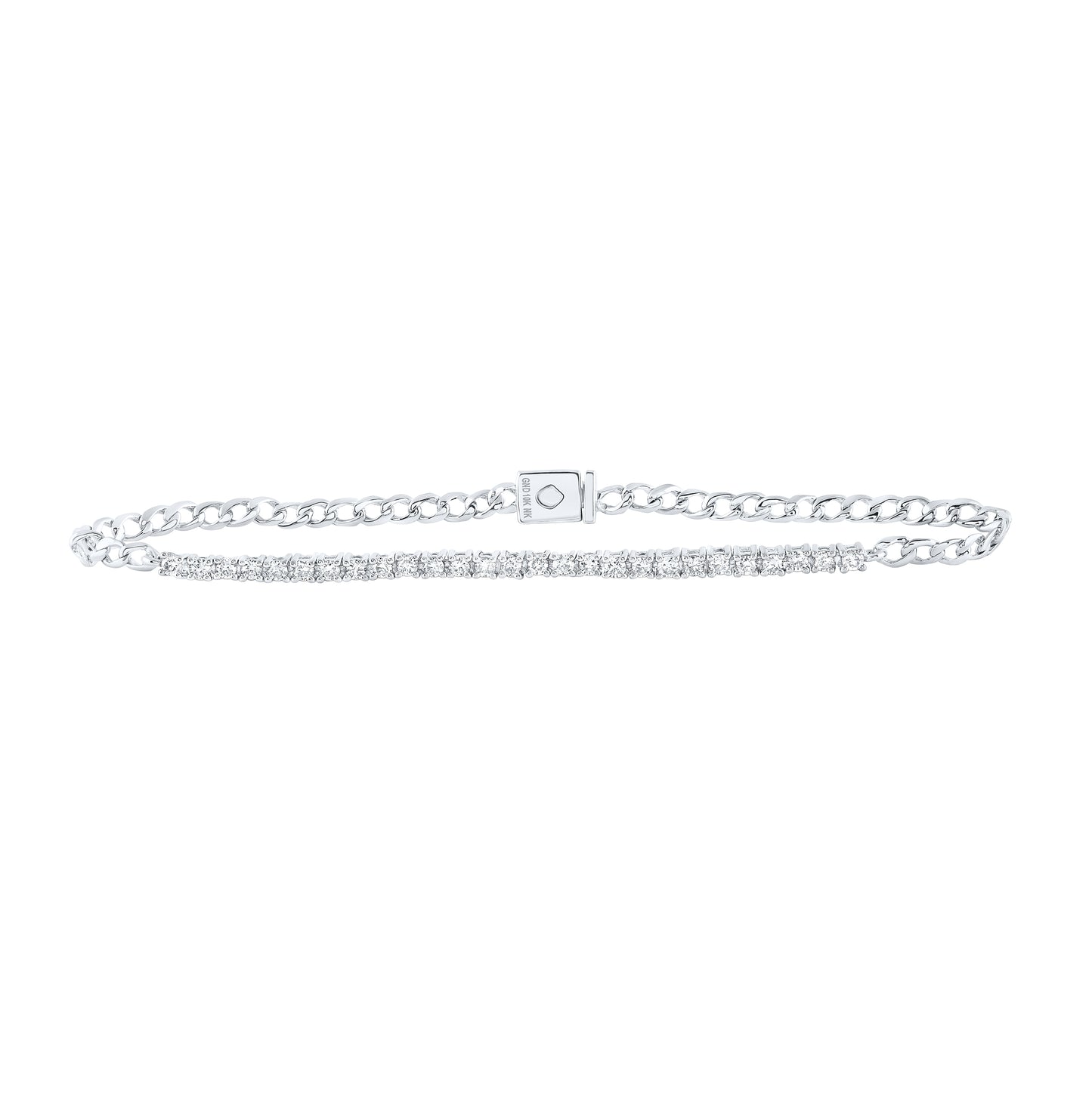 10K White Or Yellow Or Rose Gold Womens Round Diamond Single Row Fashion Bracelet