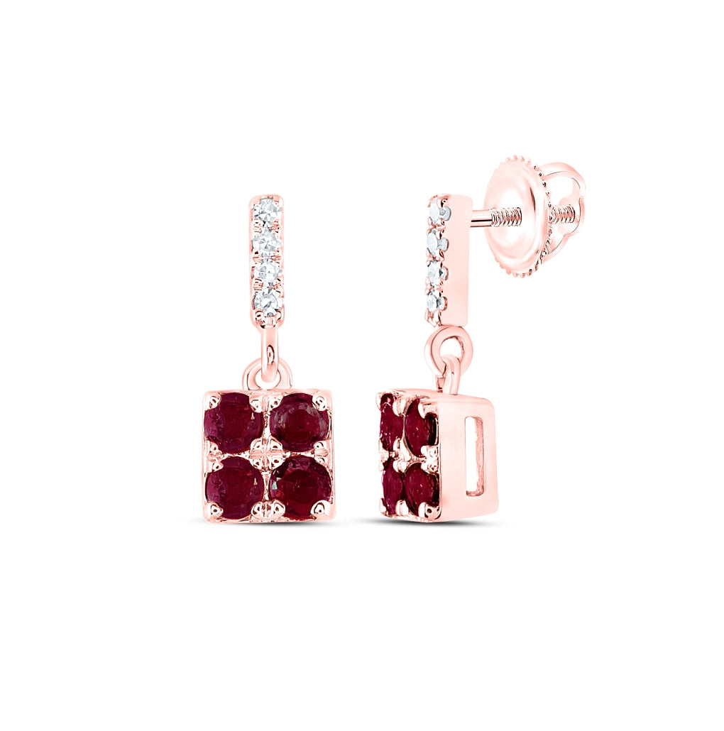 14K Yellow Or White Or Rose Gold Gold Womens Diamond Square Dangle Earrings