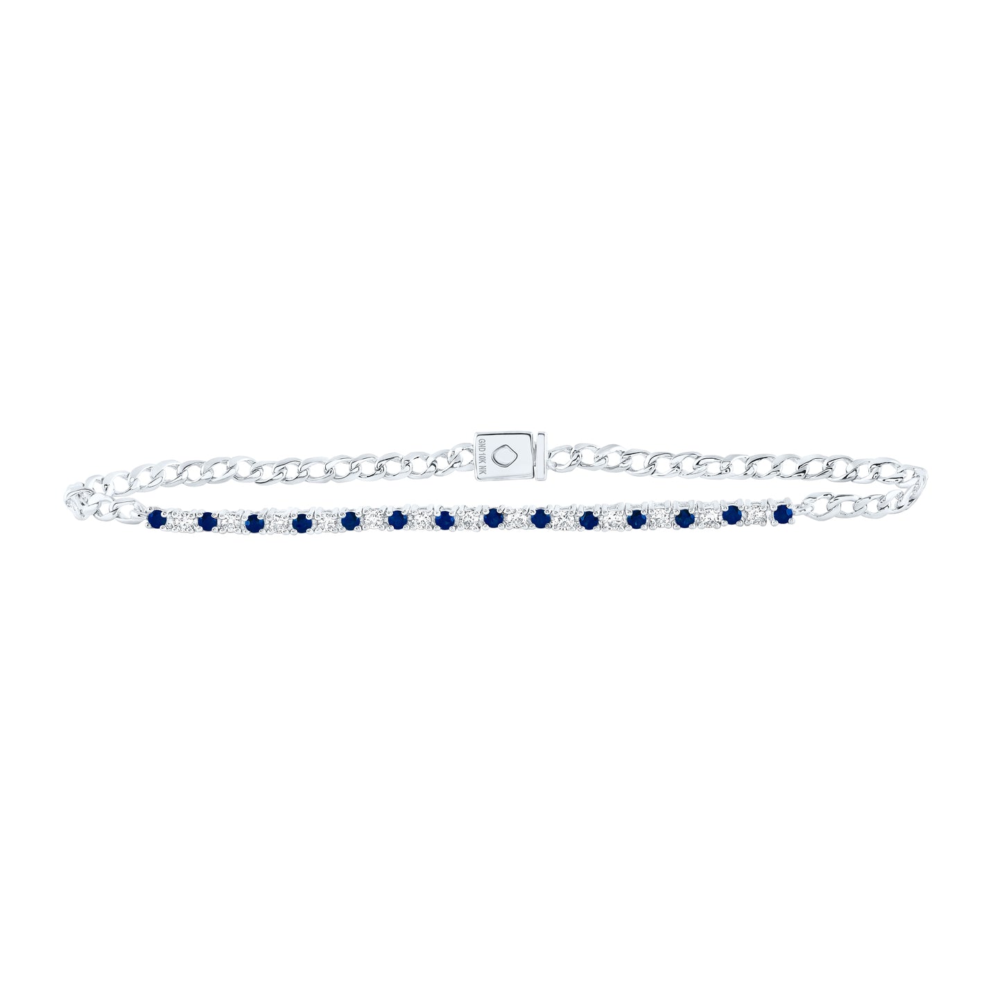 10kt White Gold 1/3ctw Diamond Nk 3/8ct Sapphire Bracelet (7 Inch)
