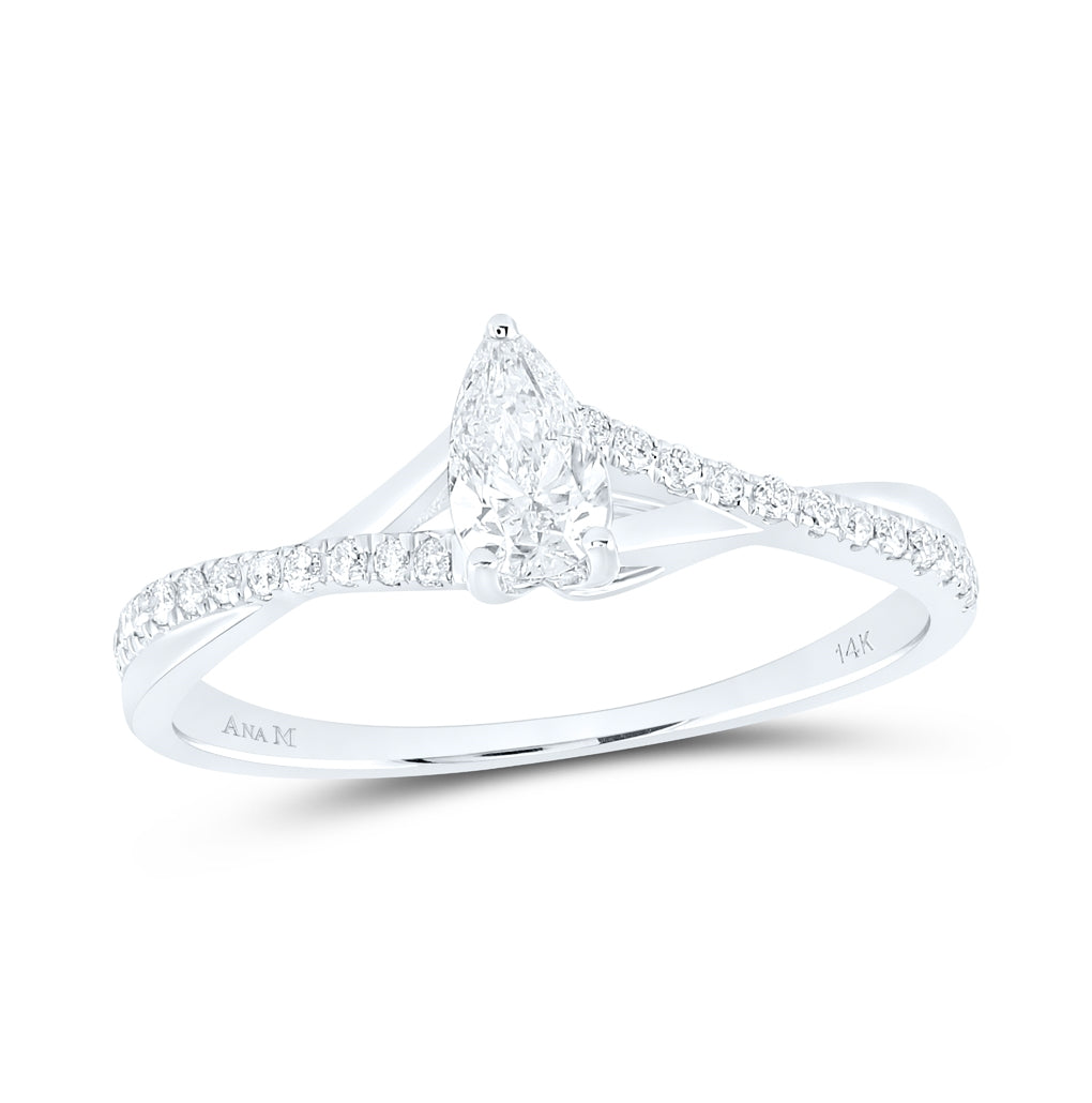 14K White Or Yellow Gold Pear Diamond Solitaire Bridal Wedding Engagement Ring , Womens Size: 5-10