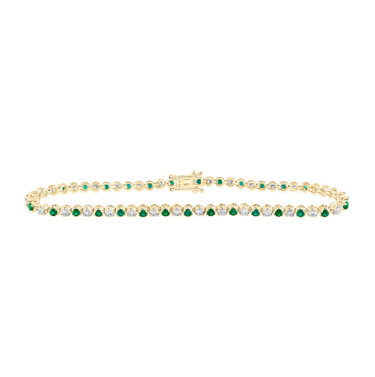 14K Yellow Gold Womens Round Emerald Diamond Tennis Bracelet 2 Cttw