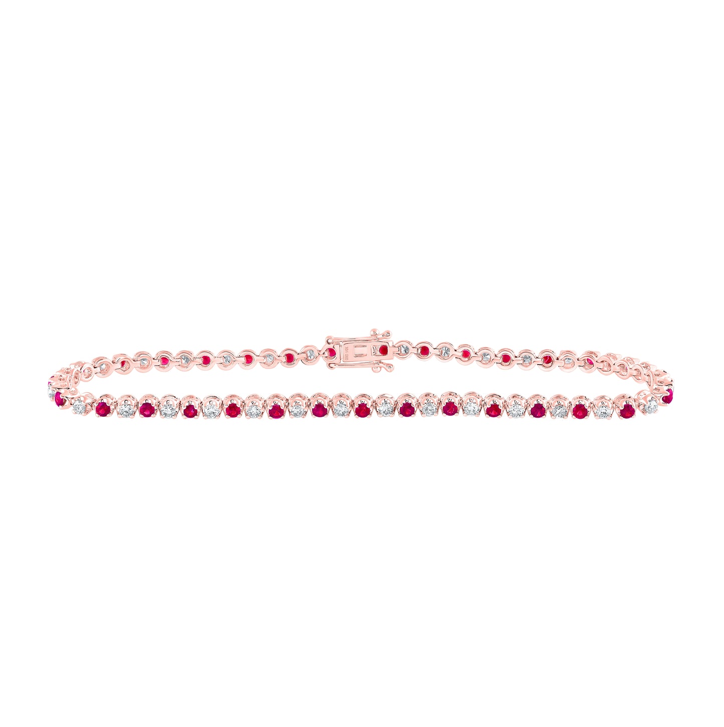 14K Rose Gold Womens Round Ruby Diamond Single Row Tennis Bracelet 2-1/4 Cttw