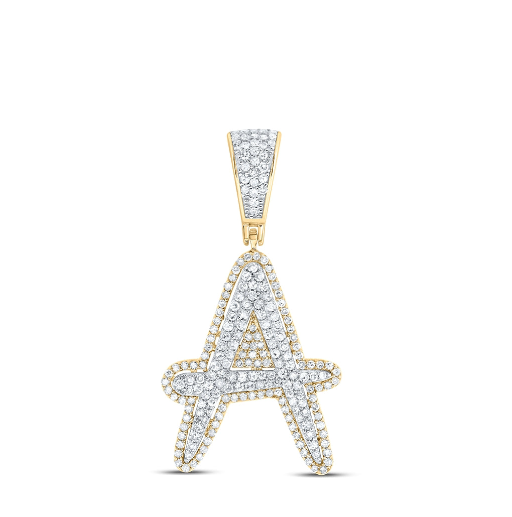 10K Two-tone Gold Mens Round Diamond Initial Letter Charm Pendant
