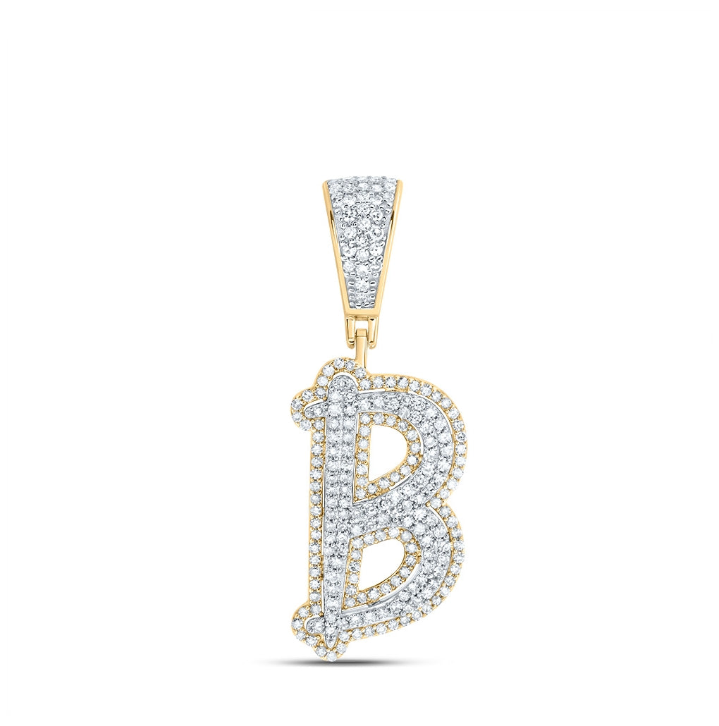 10K Two-tone Gold Mens Round Diamond Initial Letter Charm Pendant