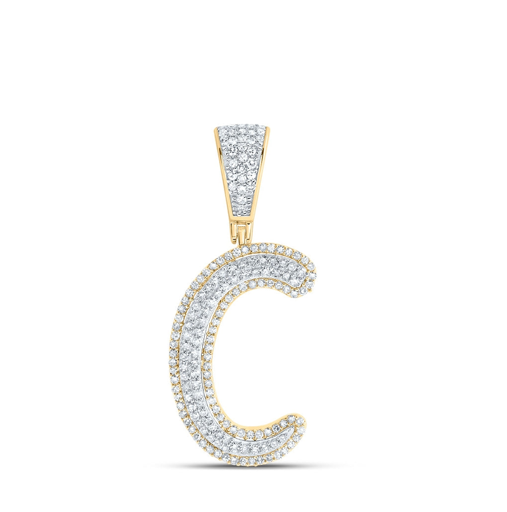 10K Two-tone Gold Mens Round Diamond Initial Letter Charm Pendant