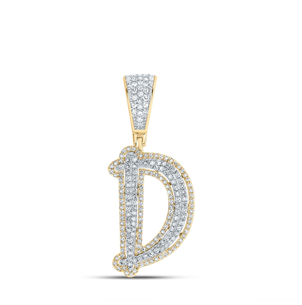 10K Two-tone Gold Mens Round Diamond Initial Letter Charm Pendant