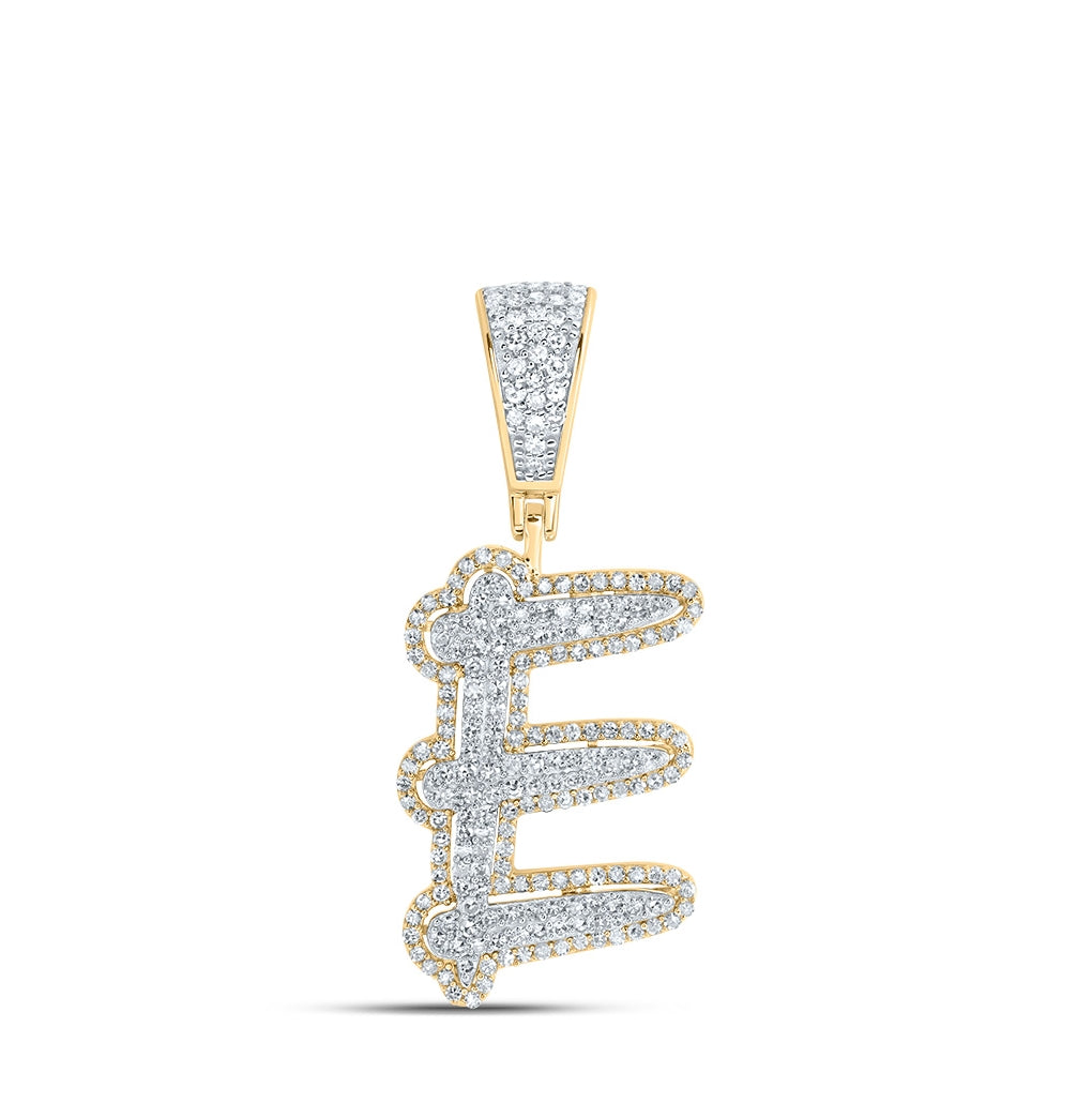 10K Two-tone Gold Mens Round Diamond Initial Letter Charm Pendant