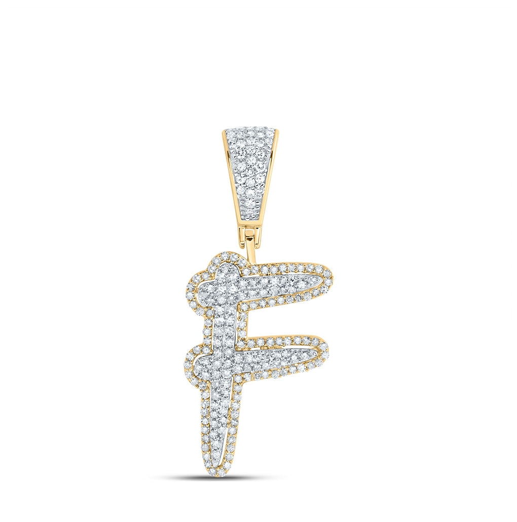 10K Two-tone Gold Mens Round Diamond Initial Letter Charm Pendant