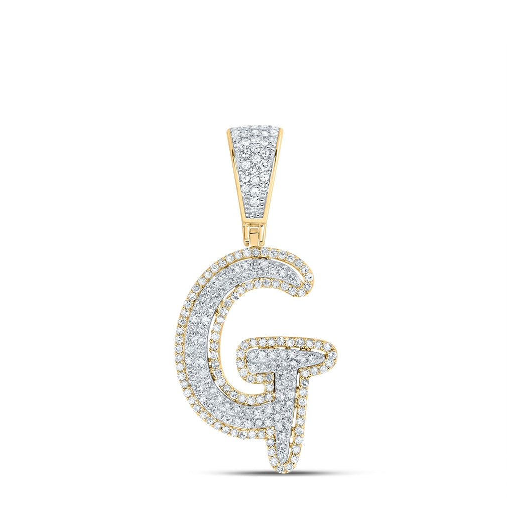 10K Two-tone Gold Mens Round Diamond Initial Letter Charm Pendant