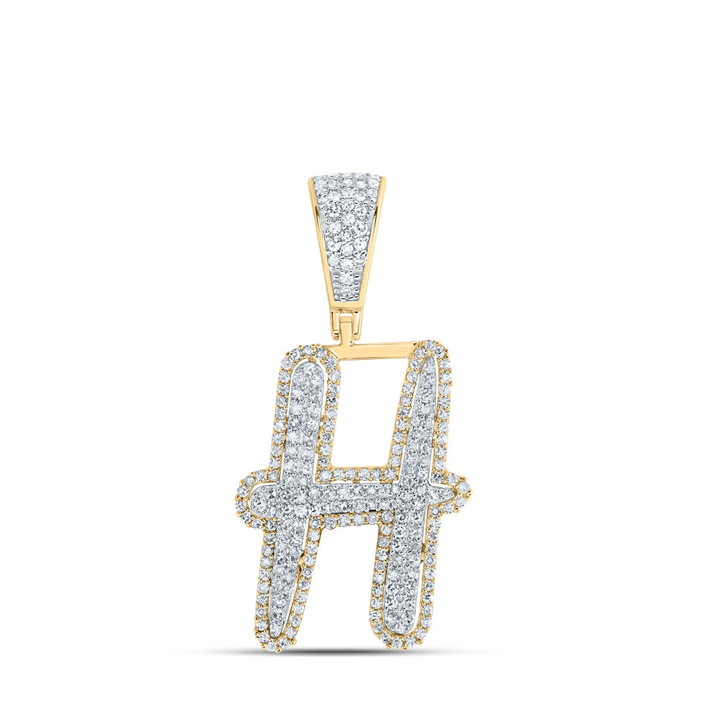10K Two-tone Gold Mens Round Diamond Initial Letter Charm Pendant