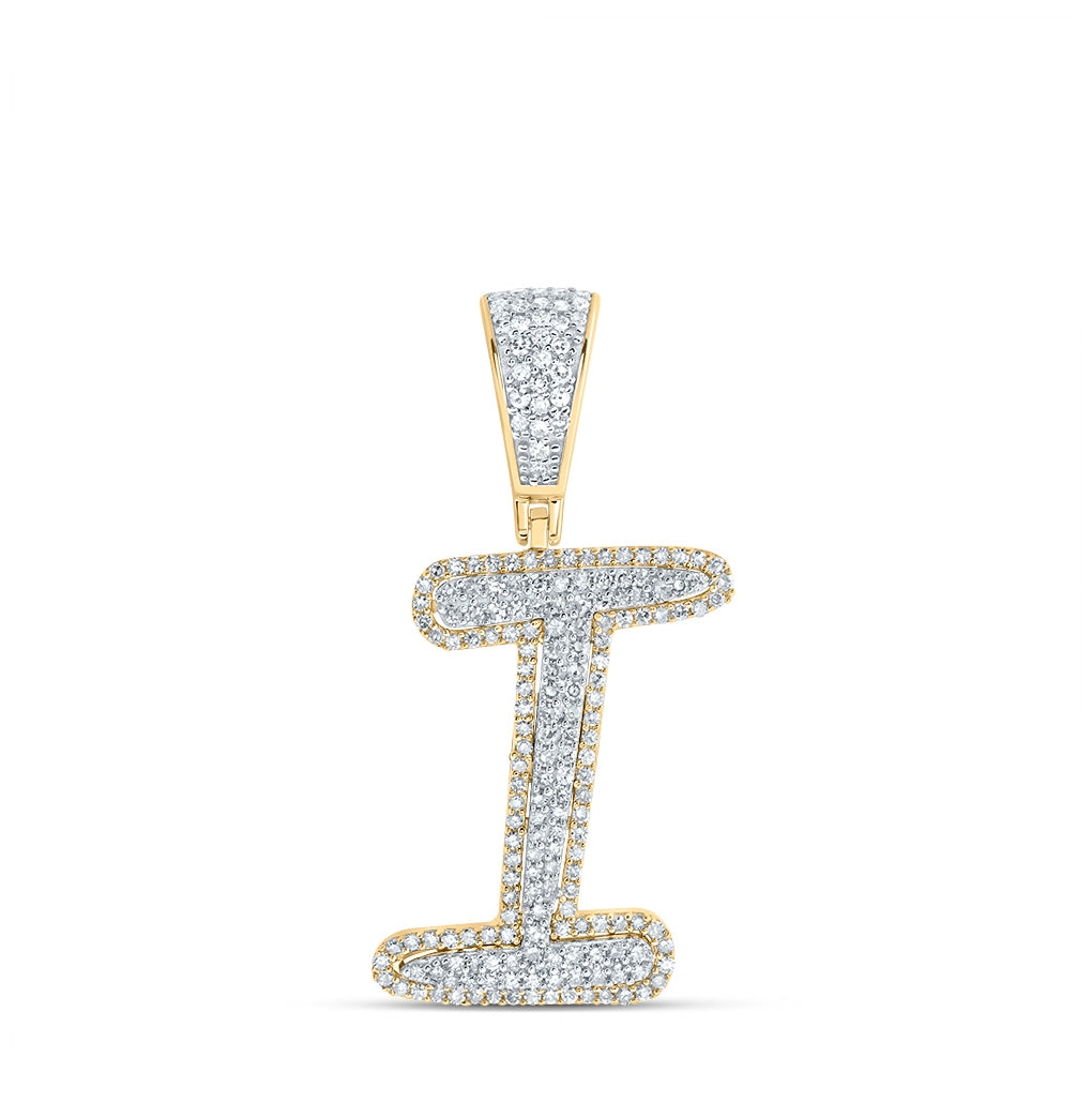 10K Two-tone Gold Mens Round Diamond Initial Letter Charm Pendant