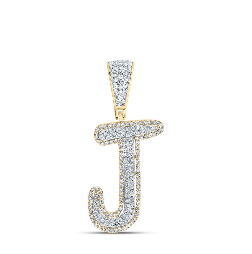 10K Two-tone Gold Mens Round Diamond Initial Letter Charm Pendant