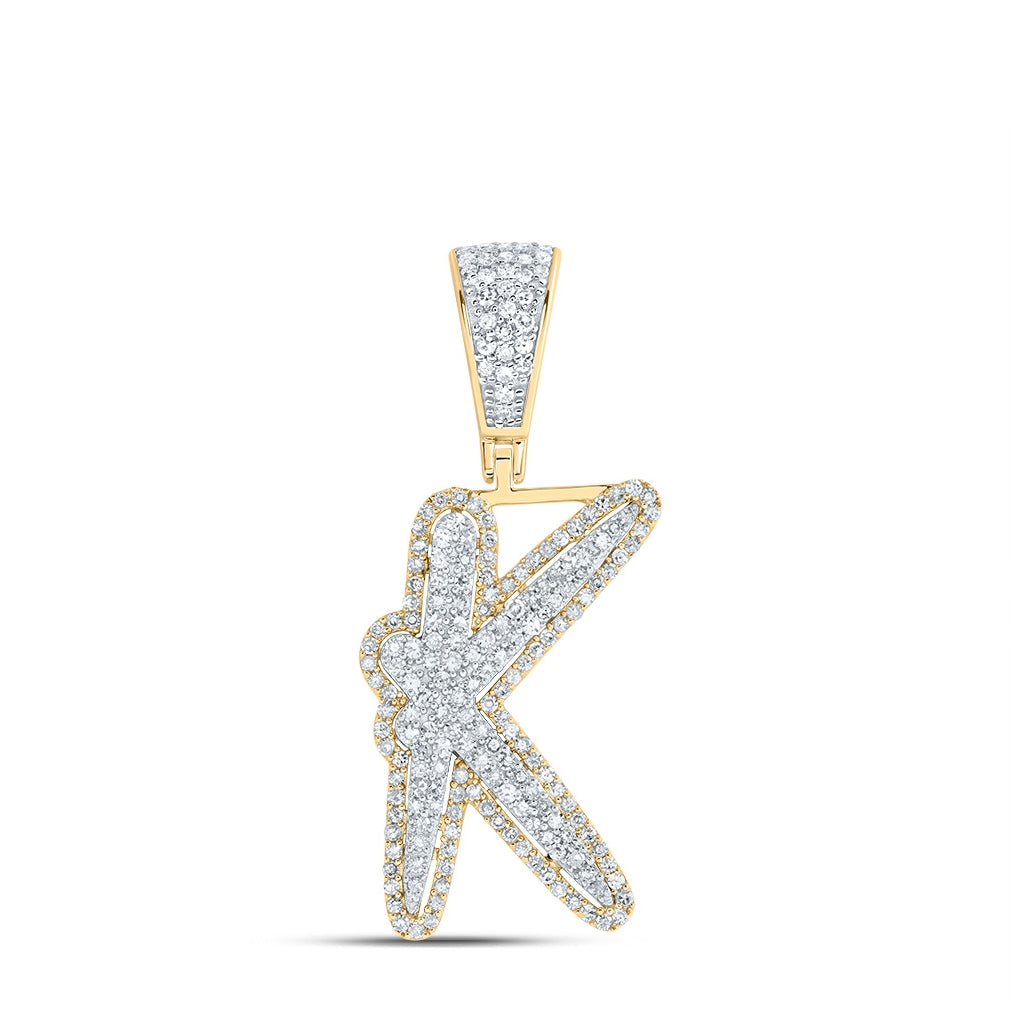 10K Two-tone Gold Mens Round Diamond Initial Letter Charm Pendant