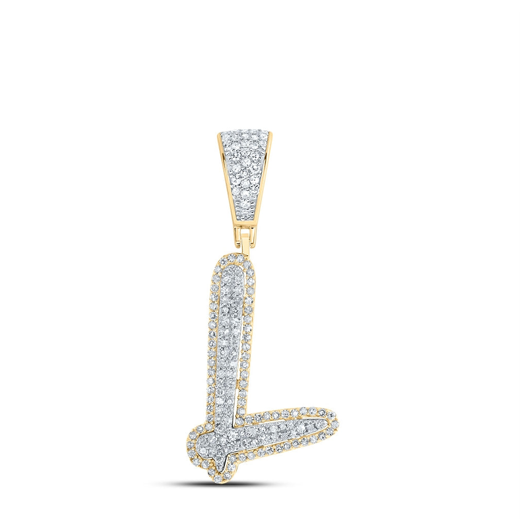 10K Two-tone Gold Mens Round Diamond Initial Letter Charm Pendant