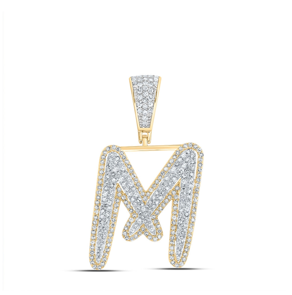 10K Two-tone Gold Mens Round Diamond Initial Letter Charm Pendant