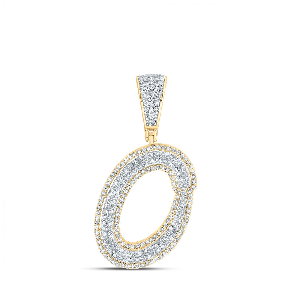 10K Two-tone Gold Mens Round Diamond Initial Letter Charm Pendant