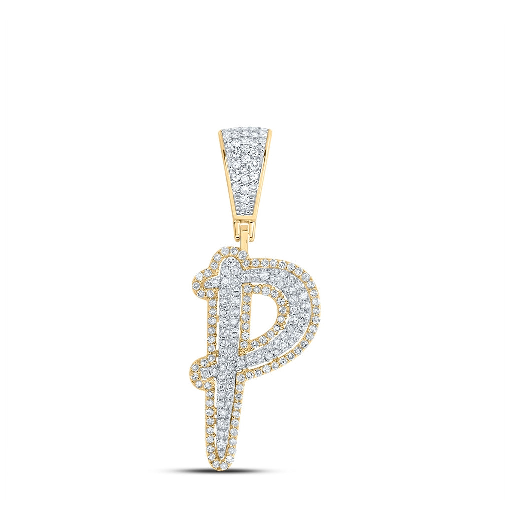 10K Two-tone Gold Mens Round Diamond Initial Letter Charm Pendant