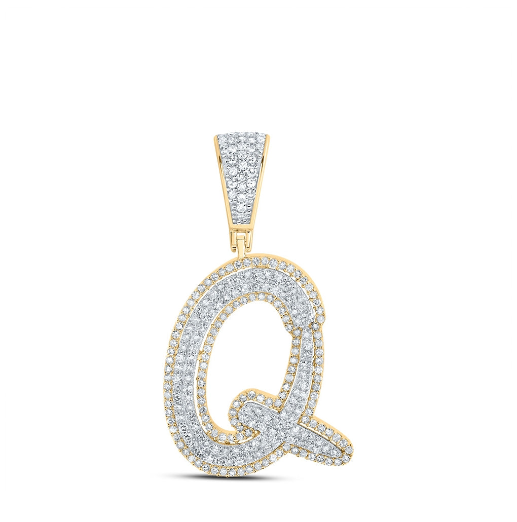10K Two-tone Gold Mens Round Diamond Initial Letter Charm Pendant