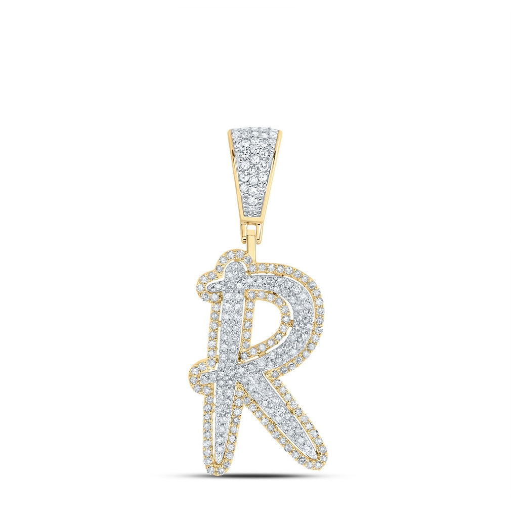 10K Two-tone Gold Mens Round Diamond Initial Letter Charm Pendant