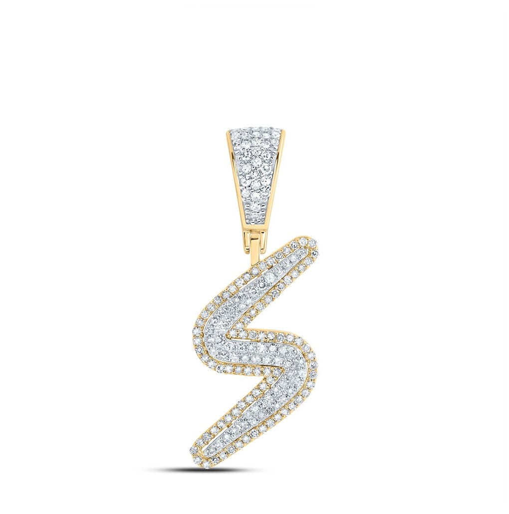 10K Two-tone Gold Mens Round Diamond Initial Letter Charm Pendant