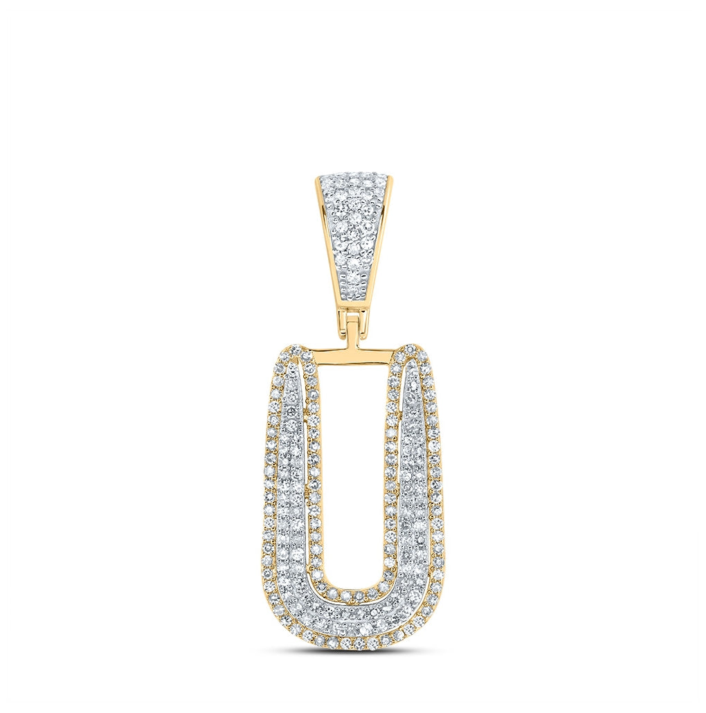 10K Two-tone Gold Mens Round Diamond Initial Letter Charm Pendant