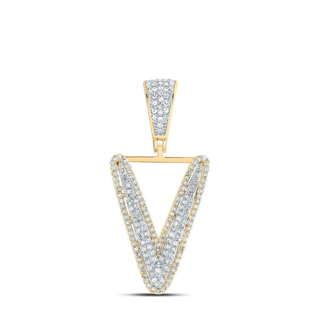 10K Two-tone Gold Mens Round Diamond Initial Letter Charm Pendant