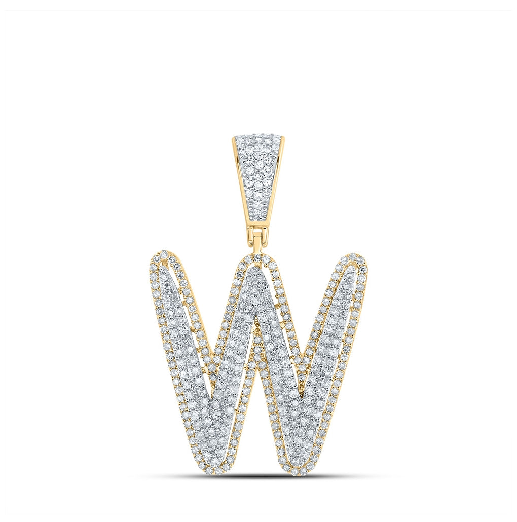 10K Two-tone Gold Mens Round Diamond Initial Letter Charm Pendant