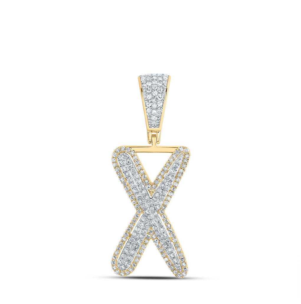 10K Two-tone Gold Mens Round Diamond Initial Letter Charm Pendant
