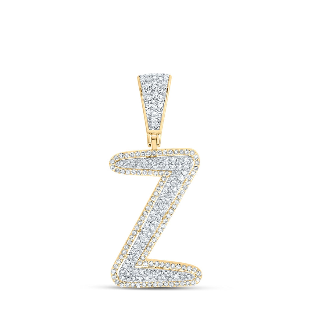 10K Two-tone Gold Mens Round Diamond Initial Letter Charm Pendant