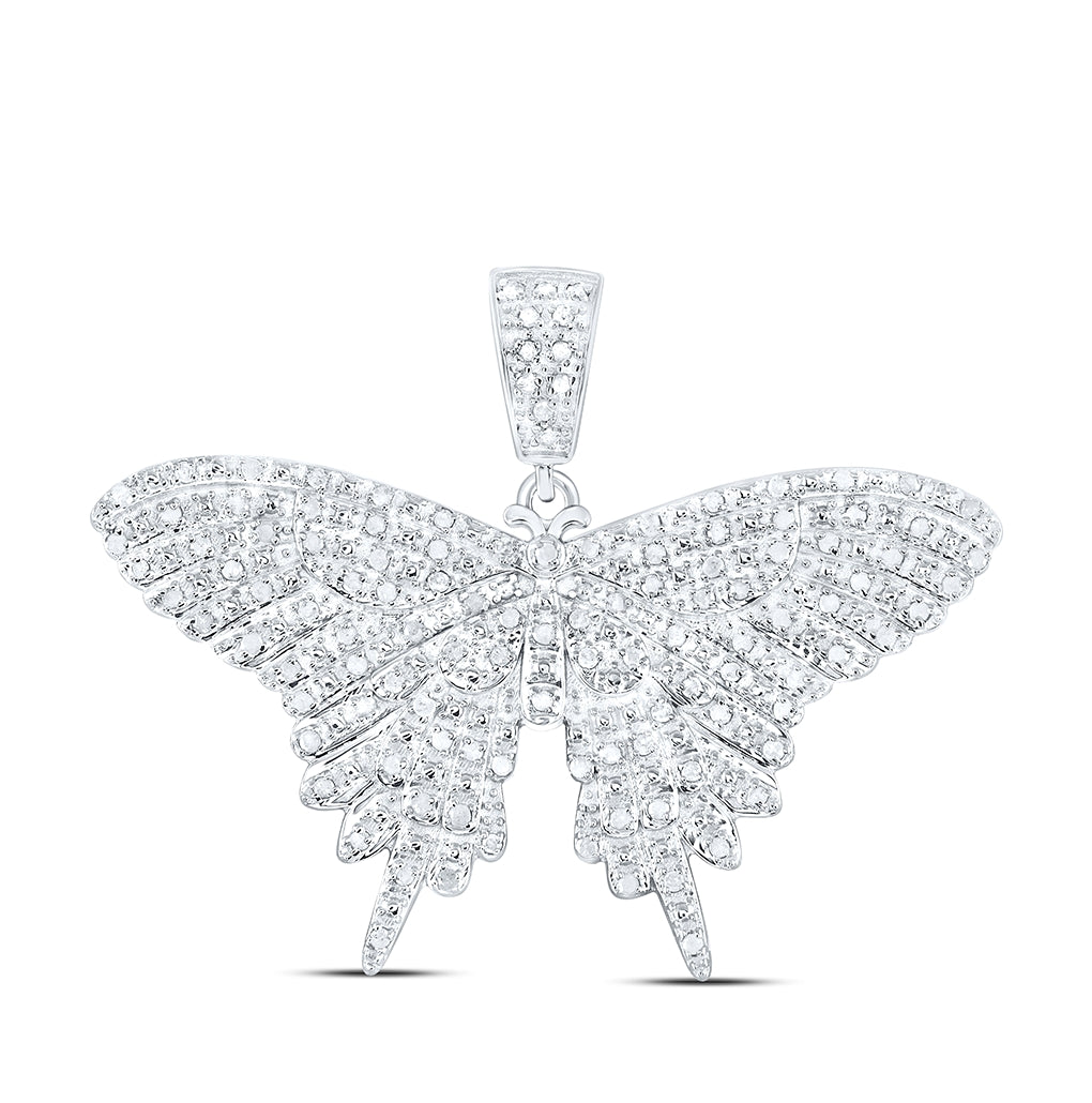 Sterling Silver Womens Round Diamond Butterfly Pendant 3/4ctw