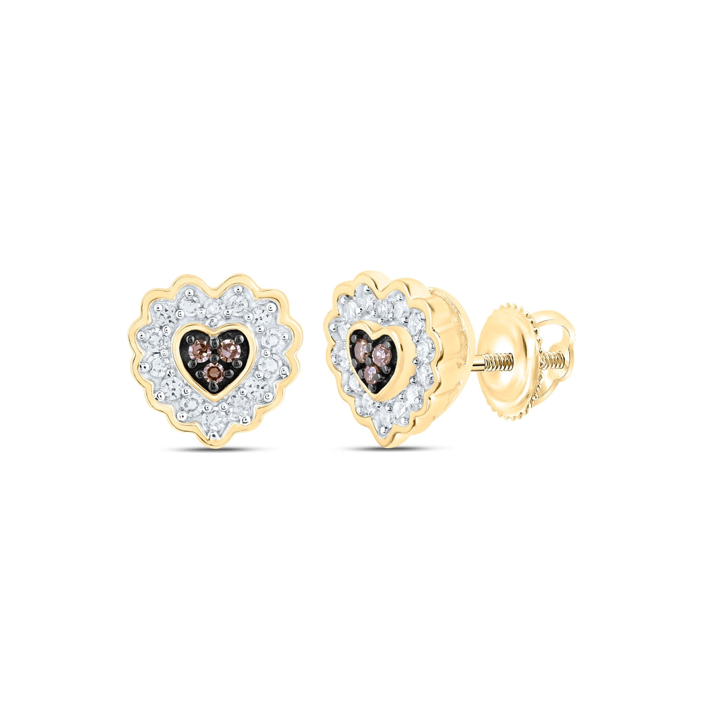 10kt Yellow Gold 1/6ctw Diamond Nk Cognac Heart Earring
