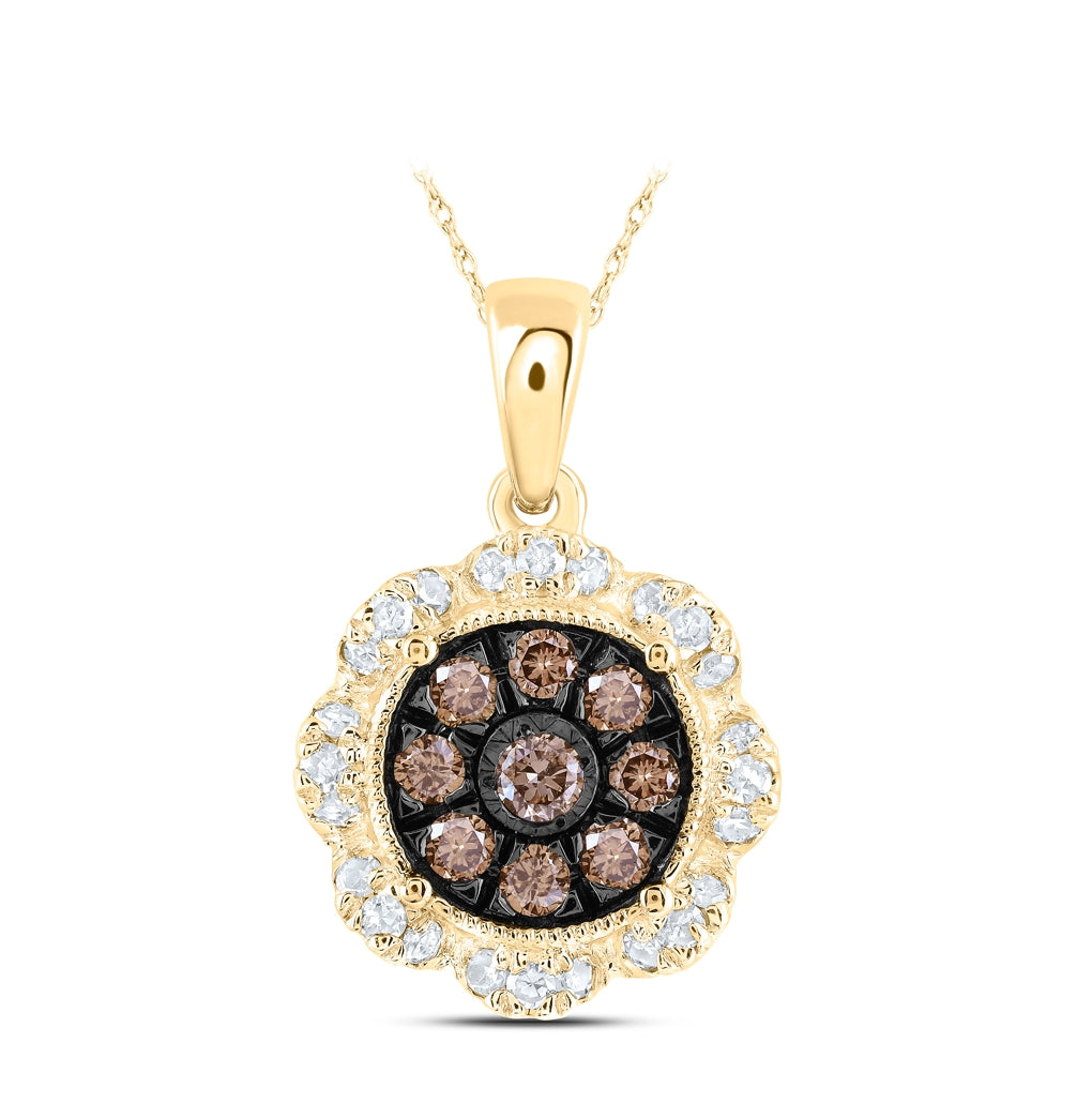 10K Yellow Or Rose Gold Womens Round Brown Diamond Cluster Pendant