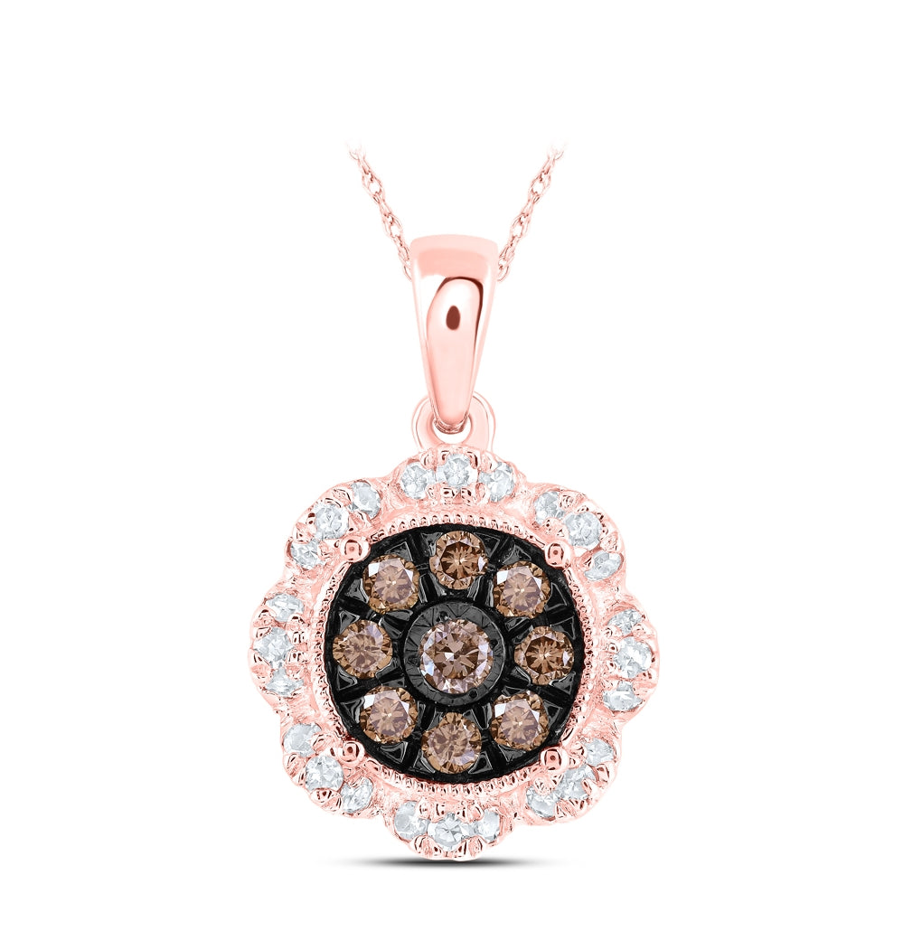 10K Yellow Or Rose Gold Womens Round Brown Diamond Cluster Pendant