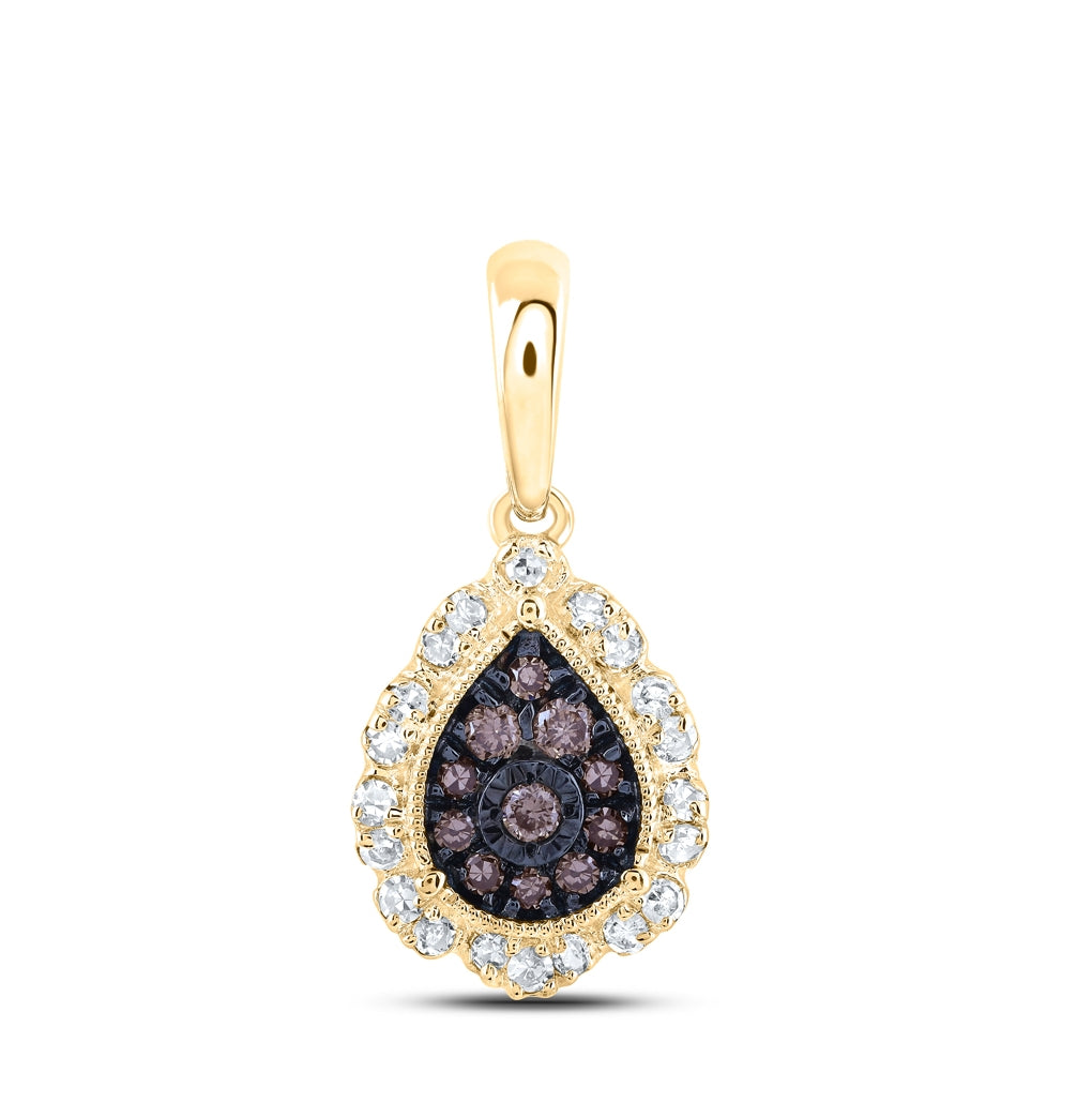 10K Yellow Or Rose Gold Womens Round Brown Diamond Teardrop Pendant