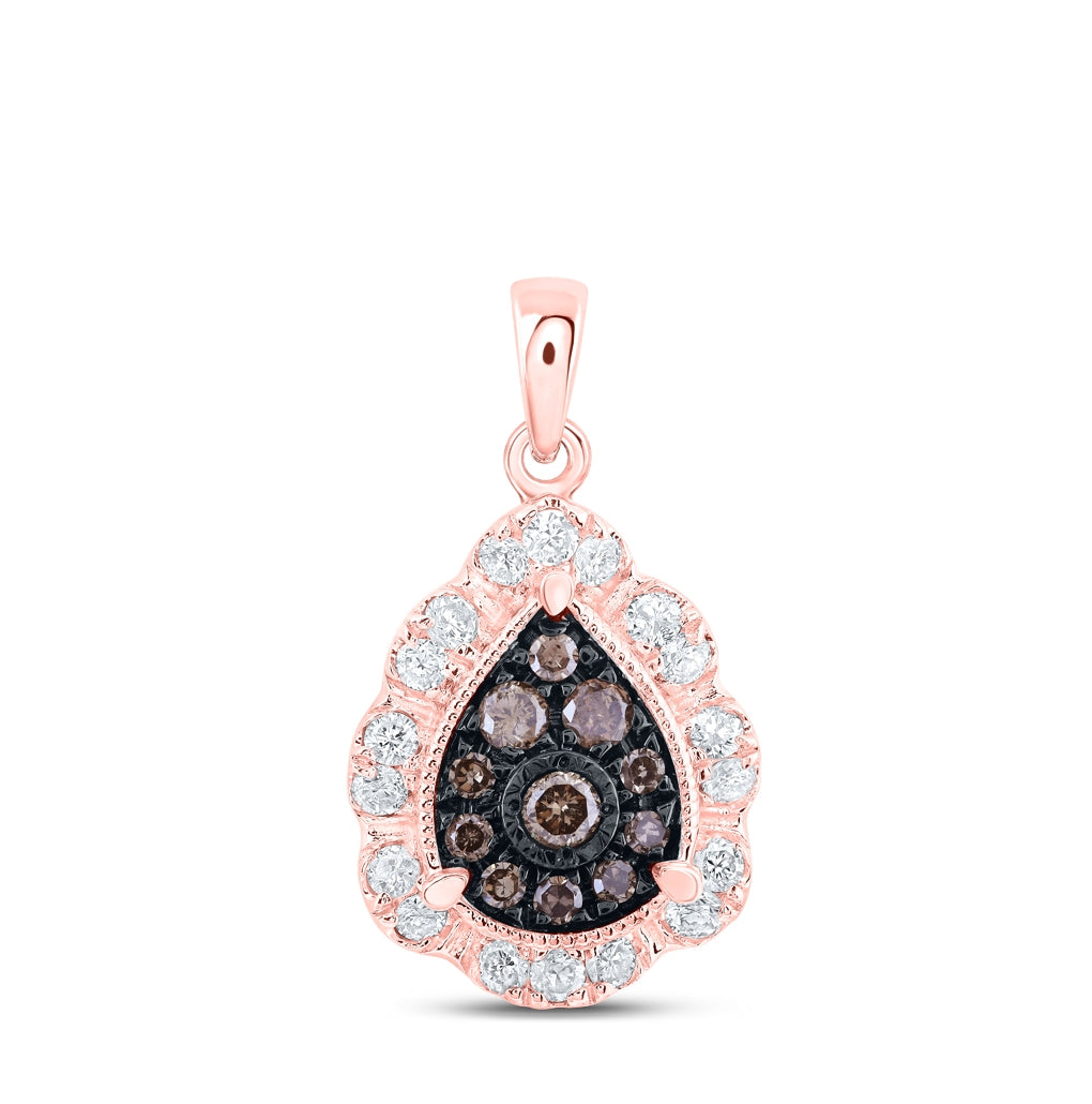 10K Yellow Or Rose Gold Womens Round Brown Diamond Teardrop Pendant