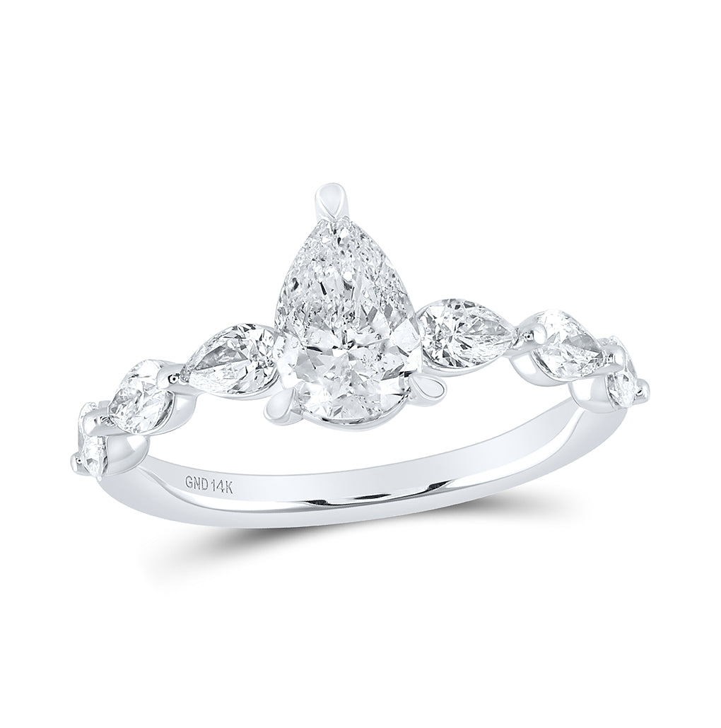 14kt White Gold 1 3/4 Ctw Diamond 1ct-cpear Engagement Ring Cert