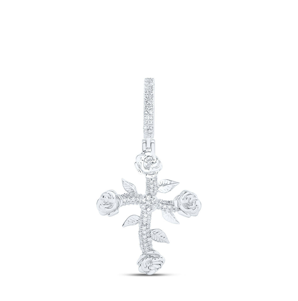 10kt White Gold 1/3ctw Diamond Nk Rose Cross Mens Charm