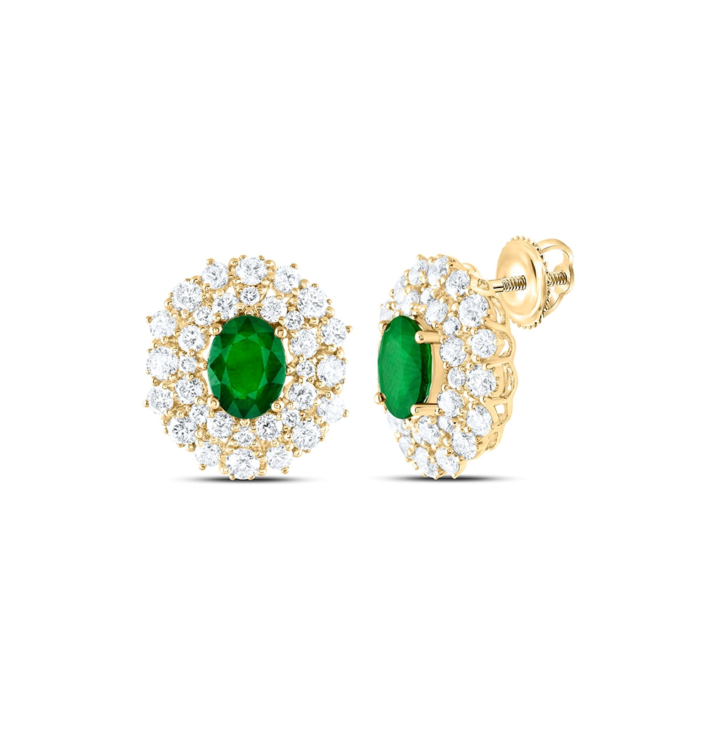 14kt Yellow Gold 2 7/8ctw Diamond Ana M 6x8mm Emerald Natural Gem Earring