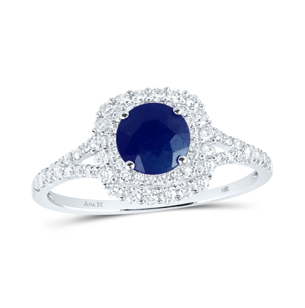 14kt White Gold 3/8ctw Diamond Cn 6.00mm Sapp Bridal Natural Gem Ring