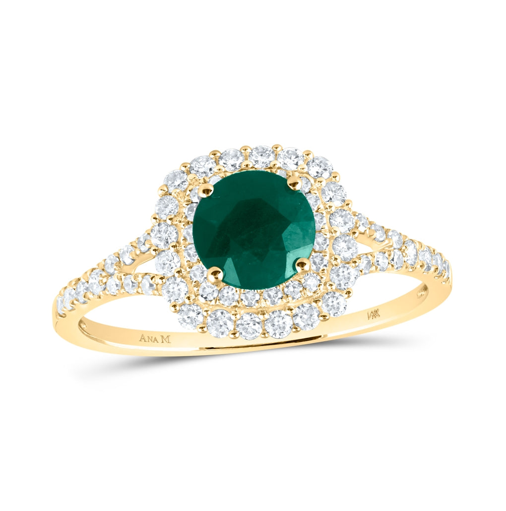 14kt Yellow Gold 3/8ctw Diamond Cn 6.00mm Eme Bridal Natural Gem Ring