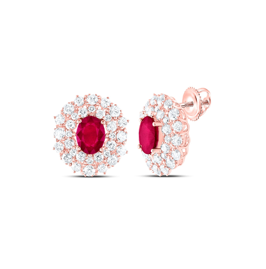 14kt Rose Gold 2 7/8ctw Diamond Ana M 6x8mm Ruby Natural Gem Earring