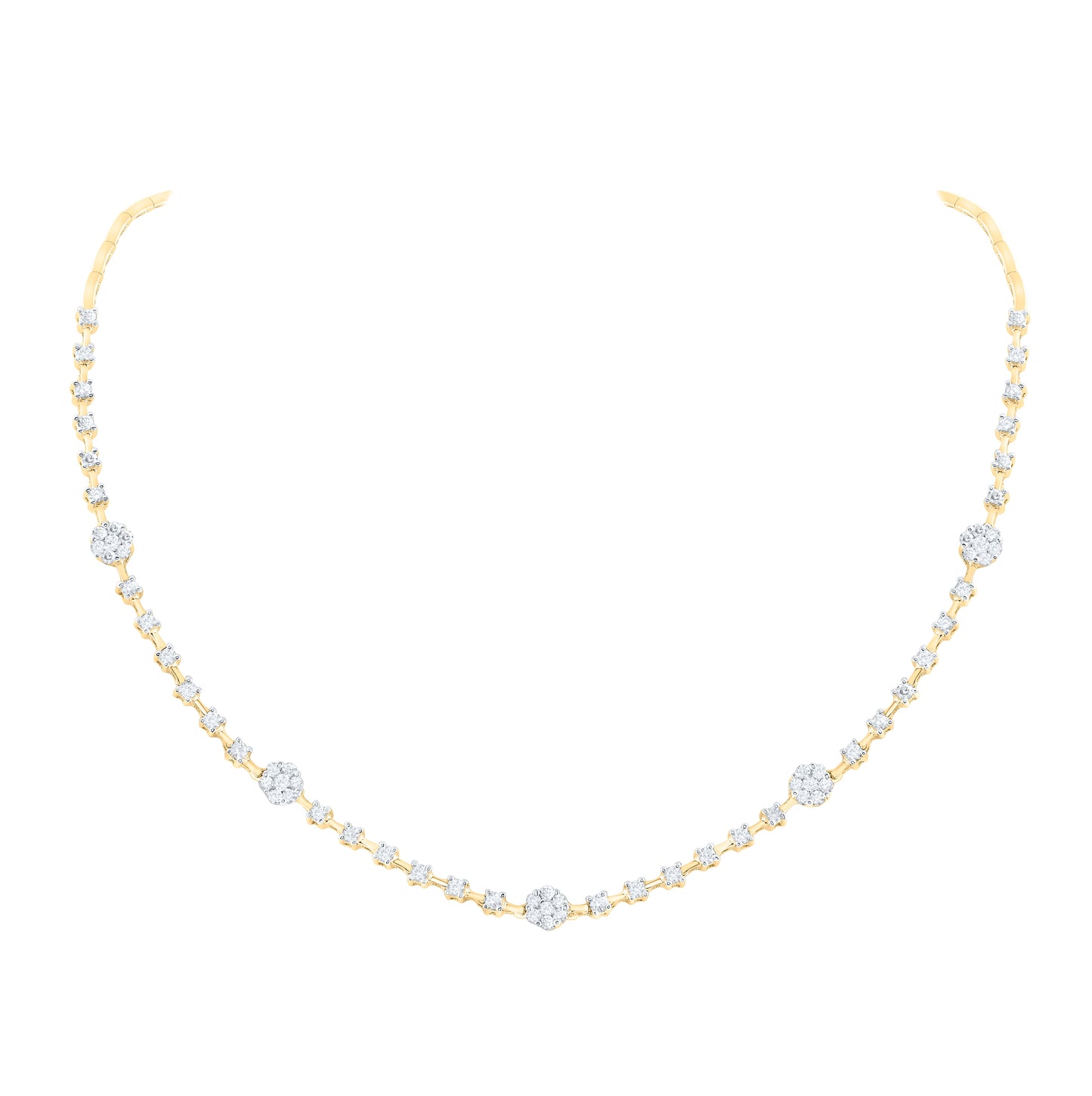 14K White Or Yellow Gold Womens Round Diamond 16-inch Flower Cluster Necklace