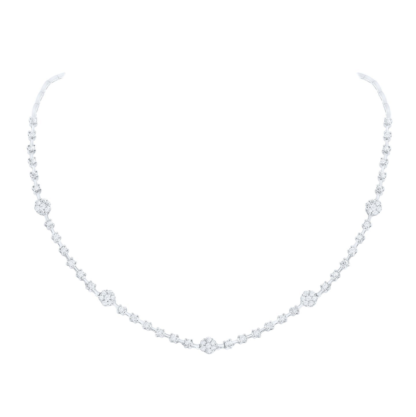 14K White Or Yellow Gold Womens Round Diamond 16-inch Flower Cluster Necklace